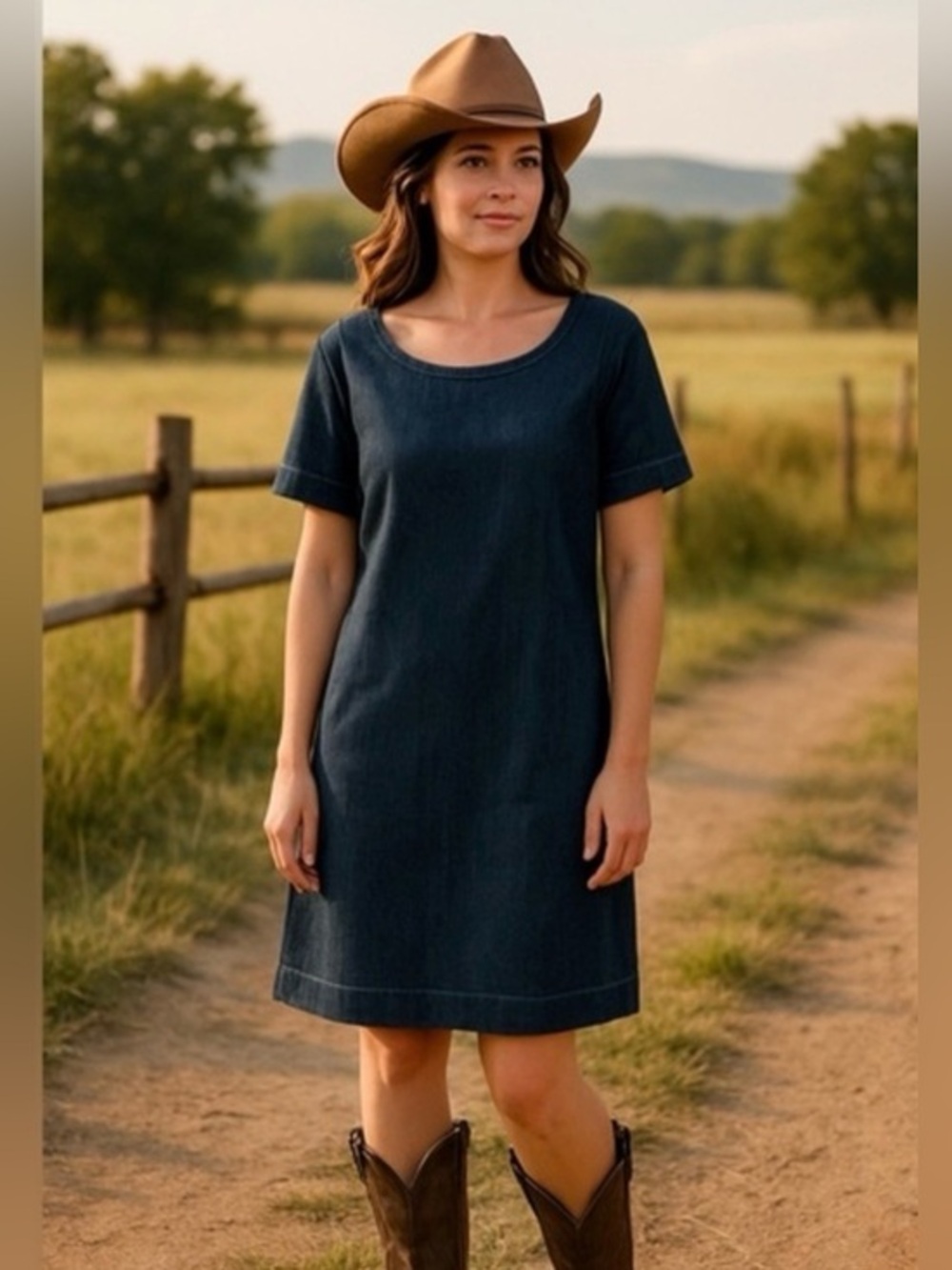 Boden Dark Wash Denim Shift Dress Boat Neck | Western Classic Tall 12L EUC #896